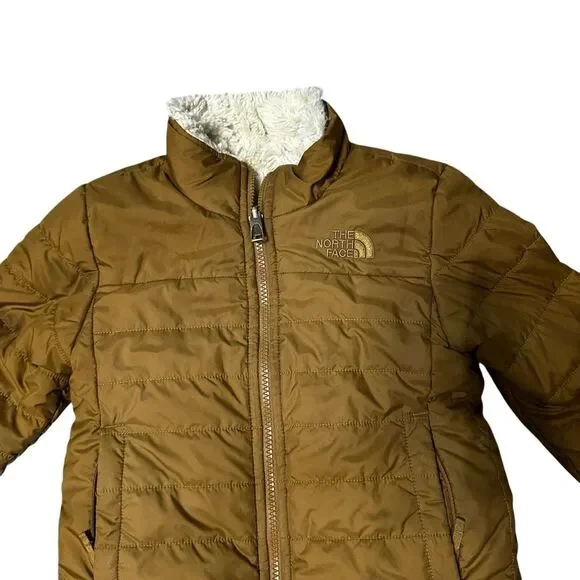 The North Face Girls Reversible Jacket XXS 5 Brown Sherpa Fleece Lined Puffer - Picture 3 of 9